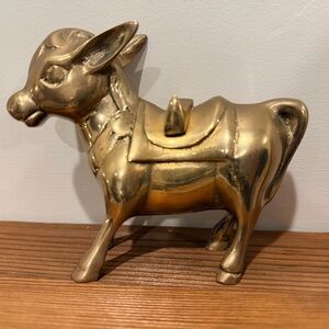 Vintage Solid Brass Donkey Figurine with Saddle